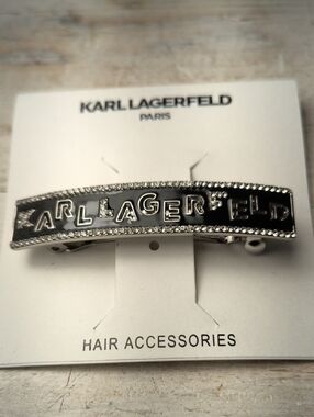 Karl Lagerfeld Black and Silver Logo Hair Barrette